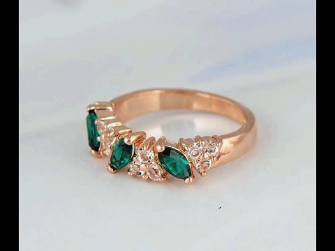 New Real 18K Ring Rose Green Zircon Gold Plated Women Unique Fashion Ring
