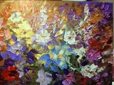 Palette knife flower painting in progress by Tatiana Iliina 