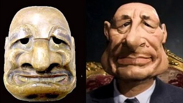Un masque japonais du XVIIIe siècle sosie de Jacques Chirac ! Un masque nippon du 18ème siècle