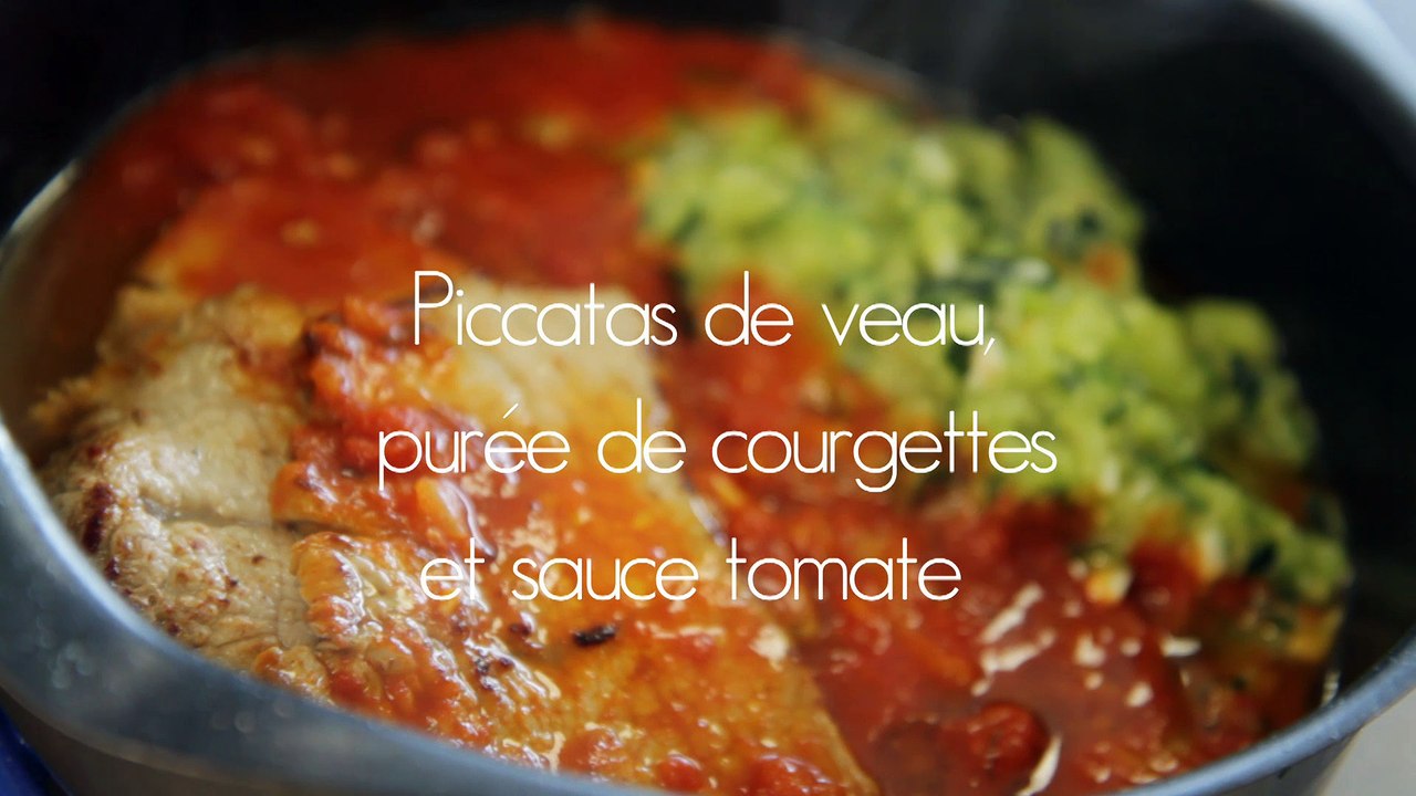 Piccatas de veau, purée de courgettes et sauce tomate