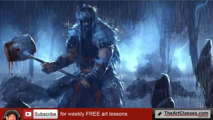 Digital painting tutorial character in the rain and lightning scene
