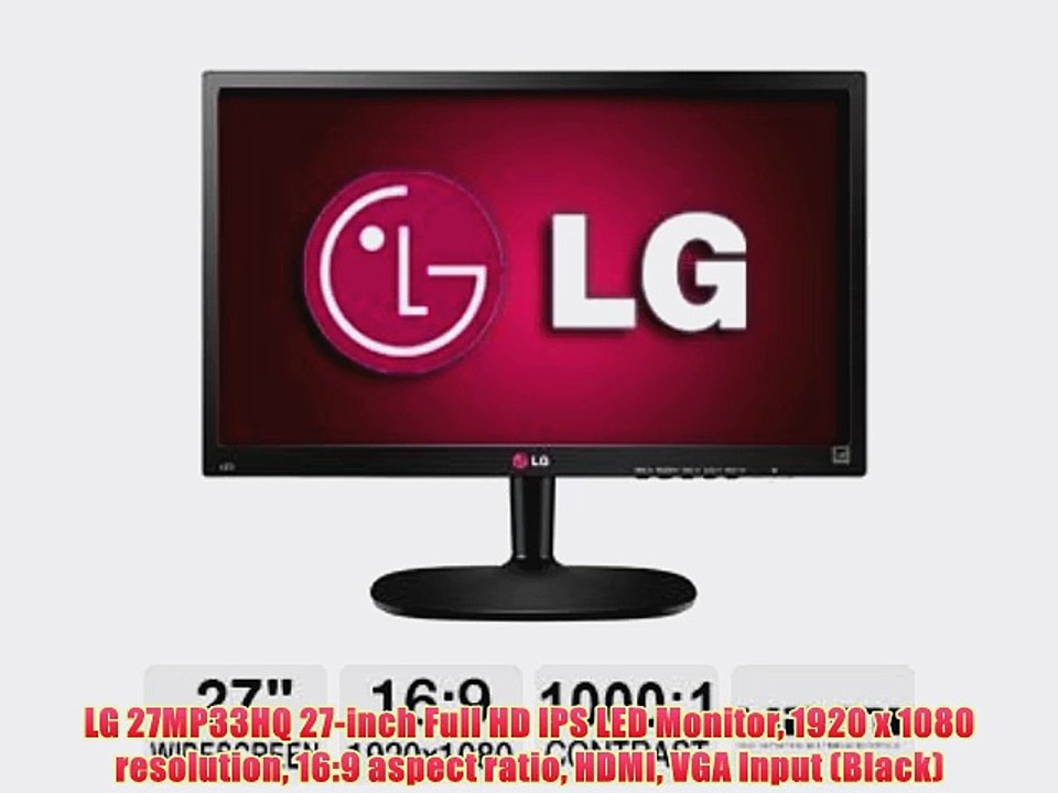 LG 27MP33HQ 27-inch Full HD IPS LED Monitor 1920 x 1080 resolution 16:9 aspect ratio HDMI VGA