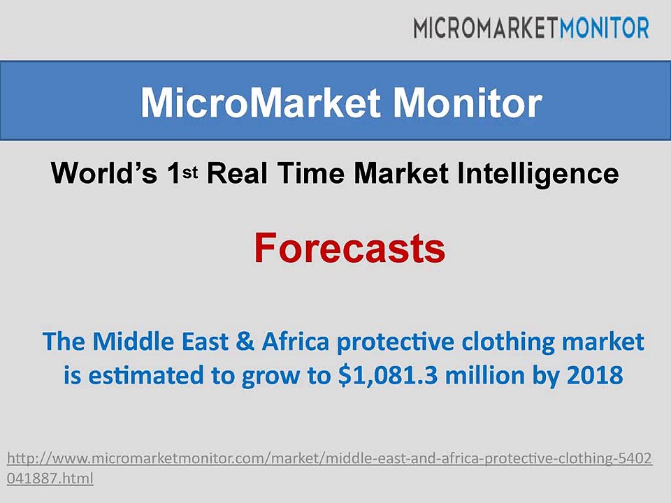 The Middle East & Africa protective clothing market is estimated to grow to $1,081.3 million by 2018