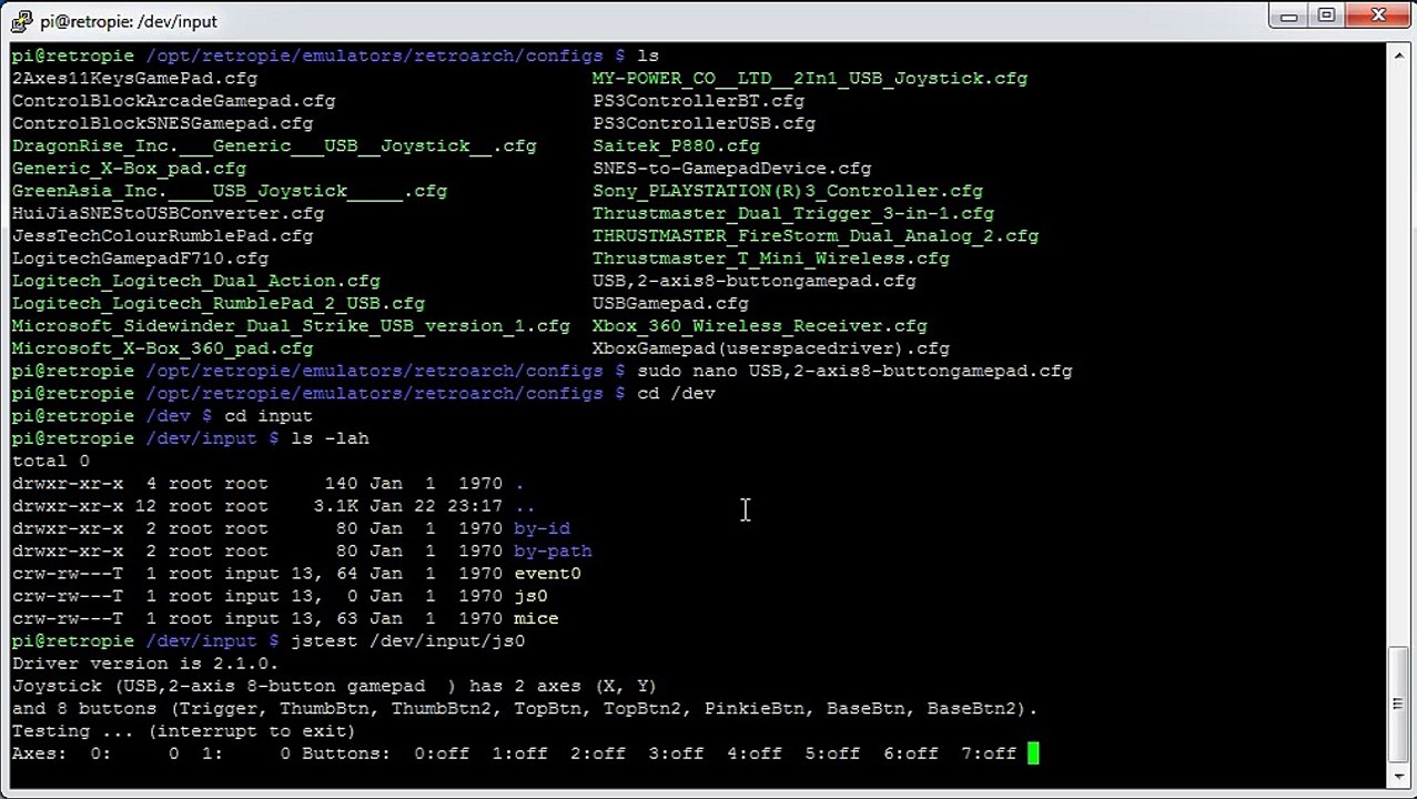 RetroPie: Testing joystick on Raspberry Pi
