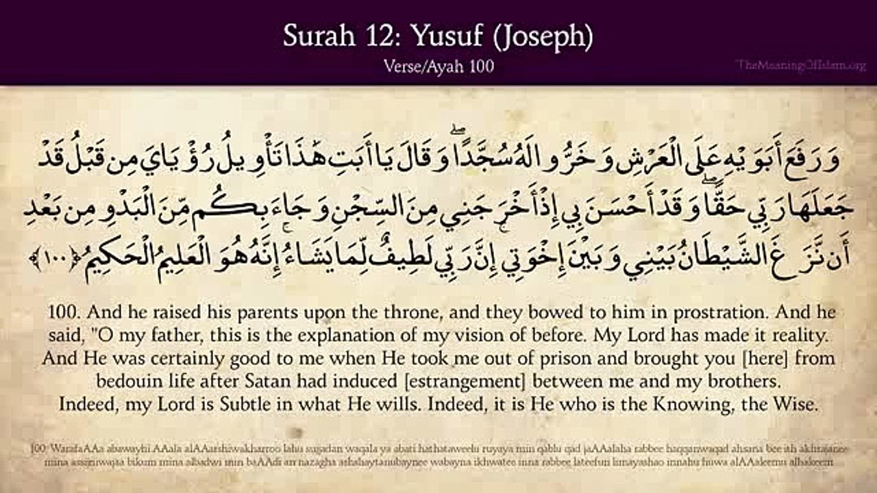 Quran Translation in English: Quran is for all Mankind: Surah Yusuf (Joseph) 2/2