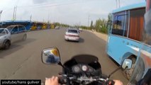 Biker using his street fighting skills in Russia