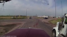 Big Rig Truck Driver uses his Skills to Avoid Crashing into another Semi