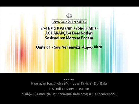 ARA2002 ARAPÇA IV 1. Ünite ErolBalcı Ders Notları Sayı ve Temyizi