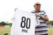 Comemorando 80 anos, Pepe visita CT do Santos