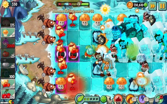 Plants vs Zombies 2 Frostbite Caves Icebound Battleground Level 66!