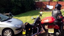 Morning chorus. Triumph Street Triple, Harley 883 Iron, Kawasaki ZXR1200 and Honda VFR800 warming up