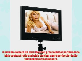 BW 8 Inch On-Camera HD DSLR Monitor with 1080P HDMI AV 10 Hours working time - Black