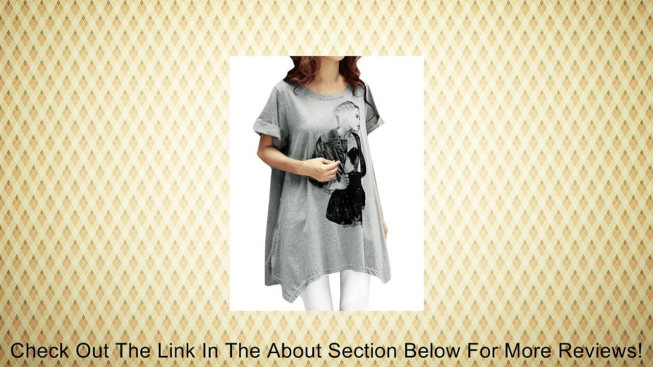 Women Portrait Print Hanky Hem Short Sleeve T-shirts Loose Tunic Tops Review