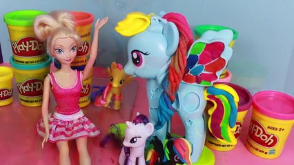 Disney Elsa Frozen Play-Doh Makeover MLP Rainbow Dash Princess Playdough Dress Rarity Toy Video