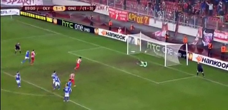 Goal Dominguez A. (Penalty) - Olympiakos Piraeus 2 - 1 Dnipro - Europa League - Play Offs - 26/02/2015