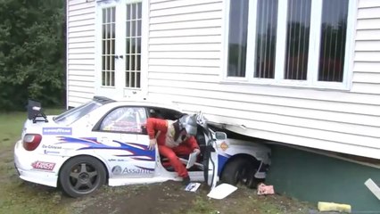 Subaru WRX crashes into a house during rally race