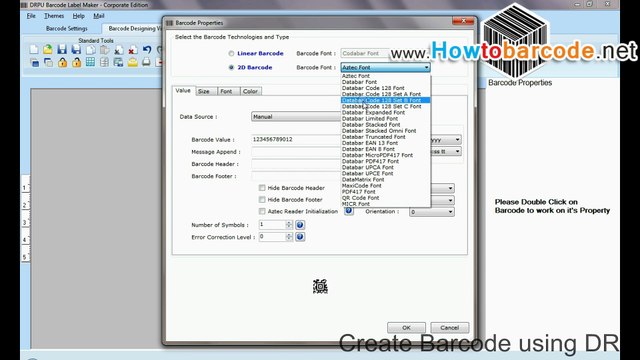 Databar truncated font using to design & print barcodes