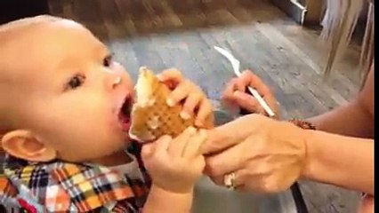 Babies reaction when they eat ice cream.