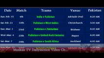 Pakistan Match Timing Schedule Date In ICC Cricket World Cup 2015