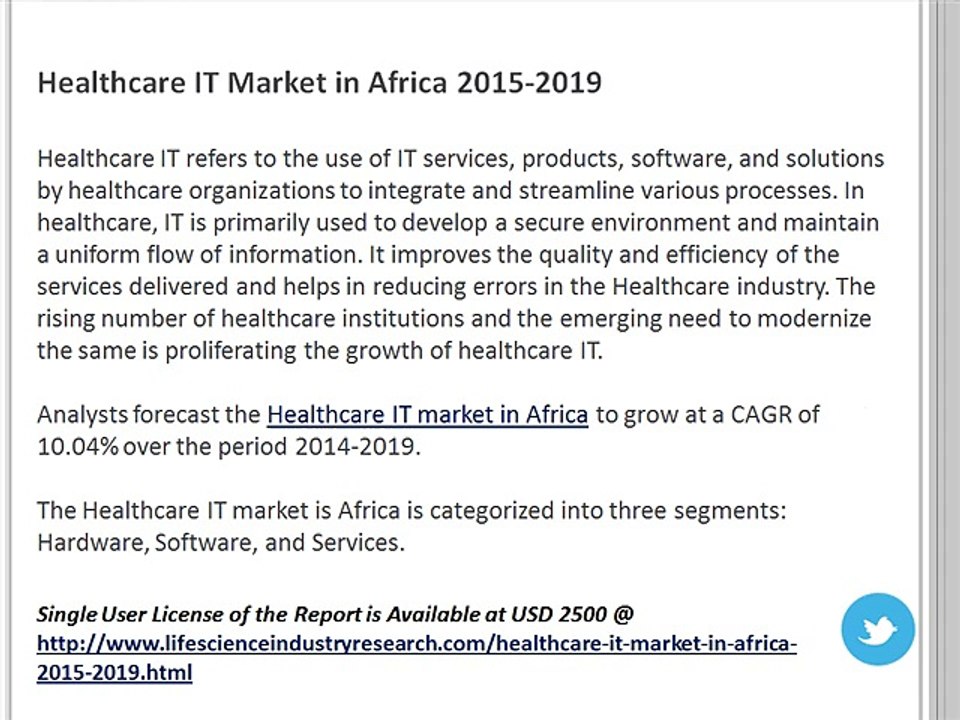 Healthcare IT Market in Africa to Grow at 10.04% CAGR by 2019