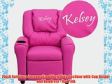 Flash Furniture Personalized Vinyl Kids Recliner with Cup Holder and Headrest - Hot Pink