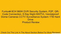 Funlux? 8CH 960H DVR Security System, P2P, QR-Code Connection, 8 Day Night 600TVL Vandalproof Dome C