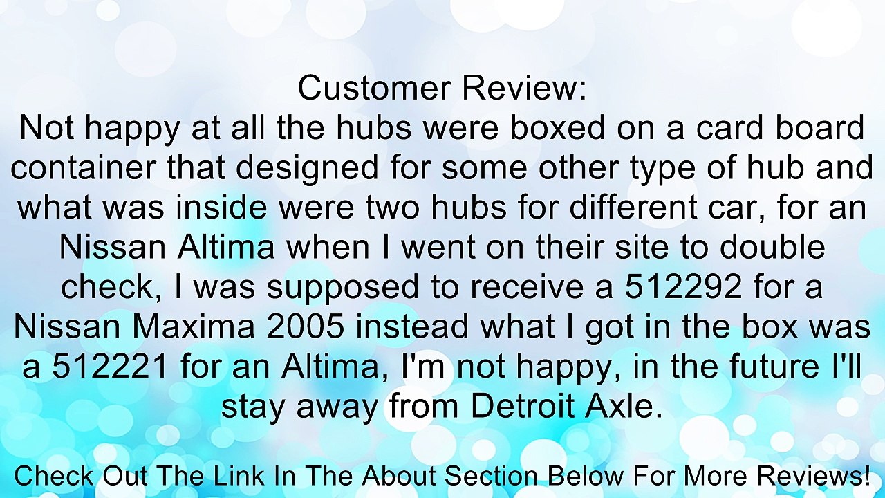 Brand New (Both) Rear Wheel Hub and Bearing Assembly 2004-08 Nissan Maxima 5 Lug W/ ABS (Pair) Review