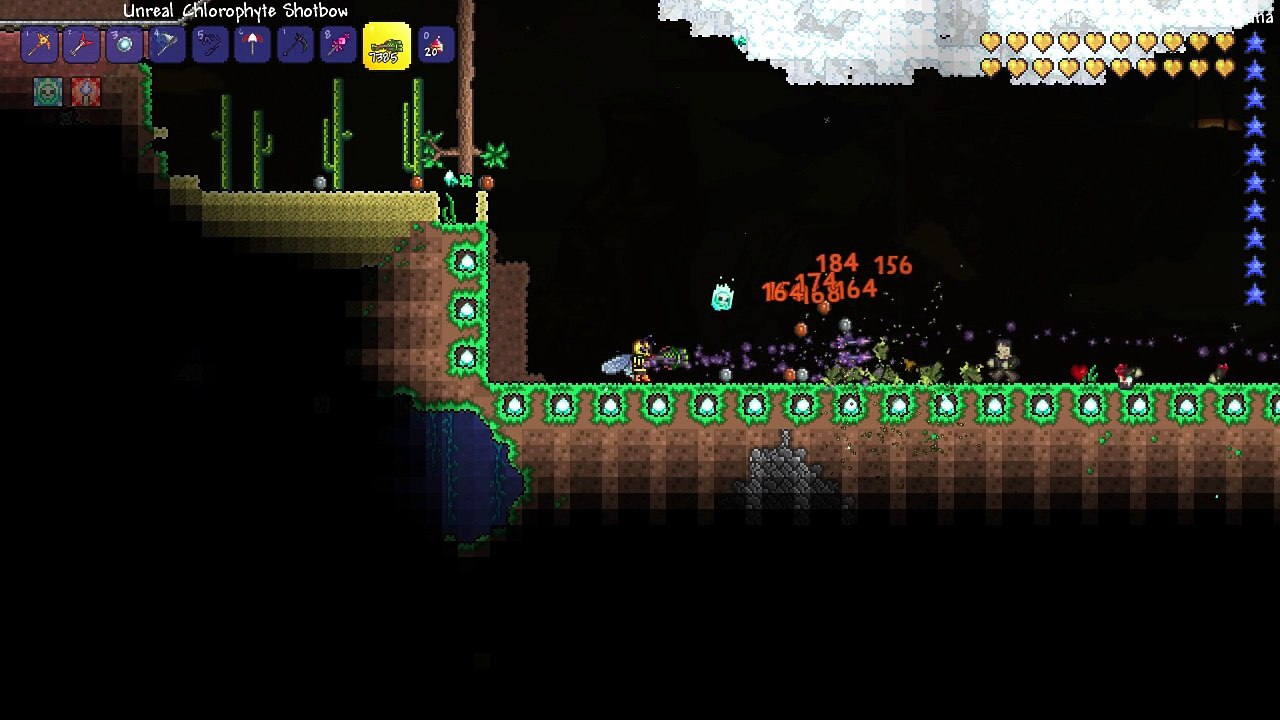 Terraria Hardmode - Unreal Chlorphyte ShotBow @93 DMG & 74% Crit