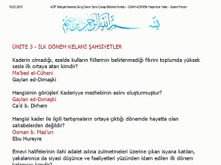 İLH2007 03.Ünite Soru-Cevap Etkinliği Soruları KELAMA GİRİŞ İlk Dönem Kelami Şahsiyetler