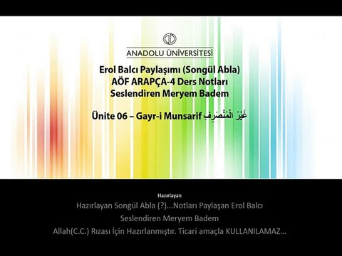 ARA2002 ARAPÇA IV 6. Ünite ErolBalcı Ders Notları Gayr-i Munsarif