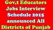 Merit List for Punjab Educator Jobs 2015 Districts Wise Teachers Details ESE SSE SESE