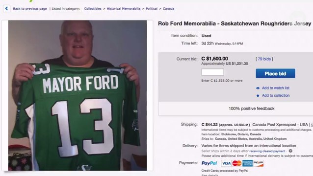 Toronto Mayor And Crack Enthusiast Rob Ford Is Selling His Stuff On eBay
