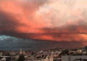 Lightning Strikes as Red Skies Roll Into San Francisco