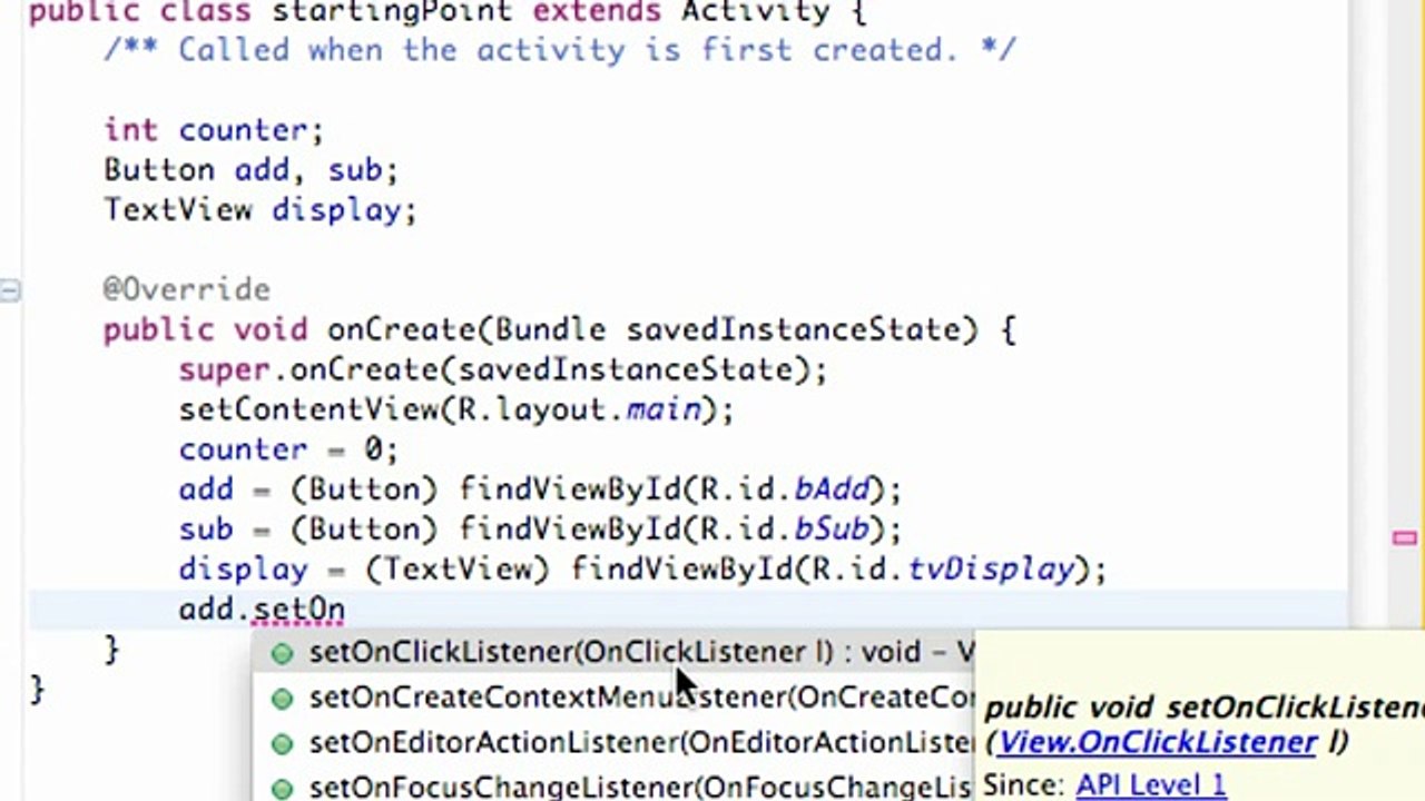 Android Application Development - 9 - Set up a Button with OnClickListener