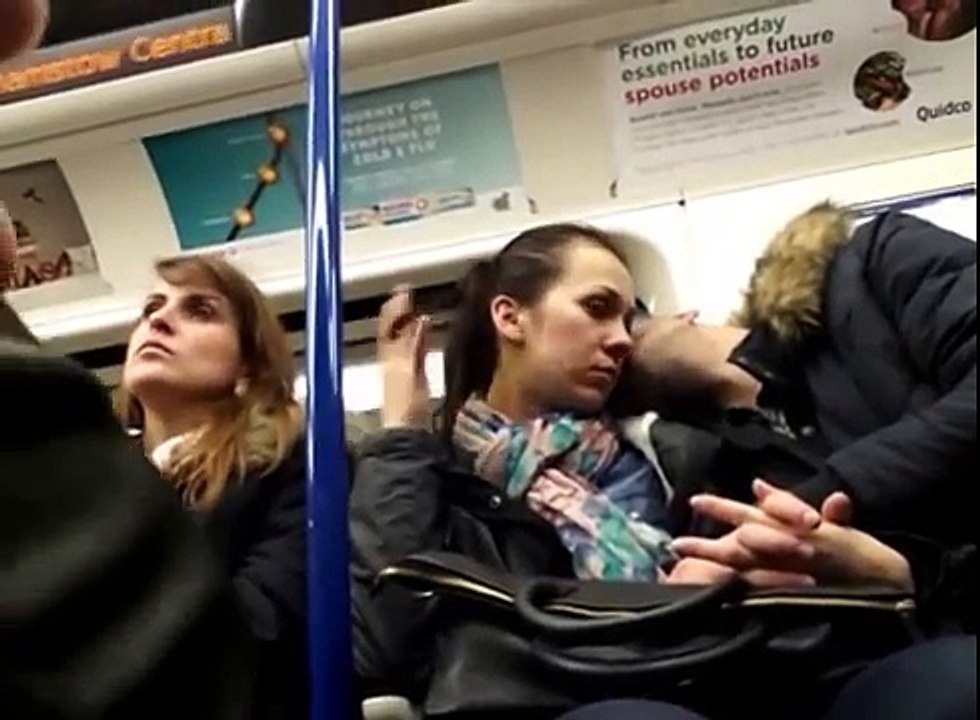 Girls check out guys crotch bulge on train