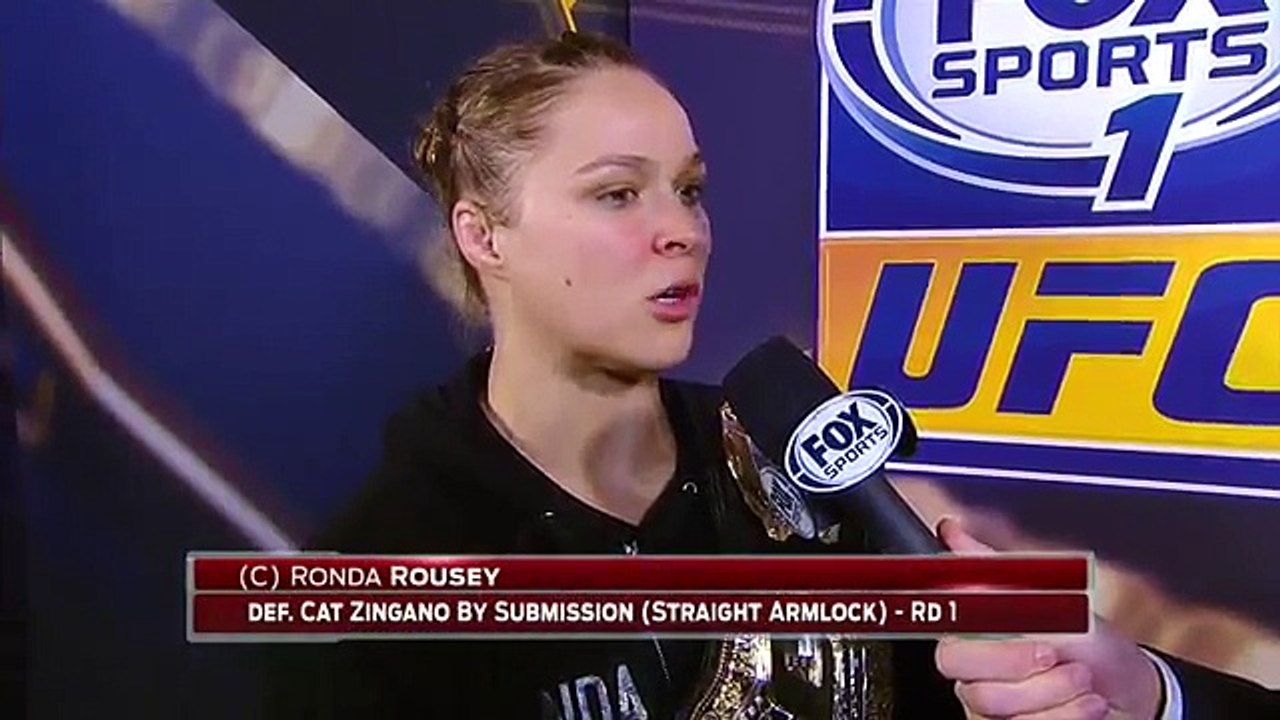 Ronda Rousey reacts after dominating Cat Zingano