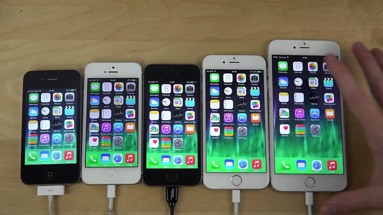 iOS 8.3 Beta  iPhone 6 Plus vs. 6 vs. 5S vs. 5 vs. 4S - Which Is Faster  (4K)