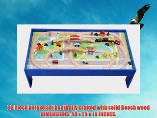 Deluxe 80 Pc. Wooden Train Set w/ Table Compatible with Thomas & Brio Chuggington