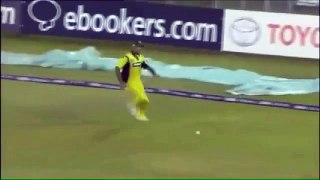 Rana falls twice before picking ball