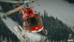 Flying Red Helicopter above beautiful snowy mountains [HD]