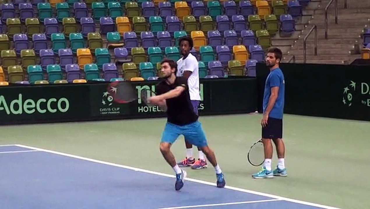 Coupe Davis 2015 - Gilles Simon et Gaël Monfils à l'entrainement avec le Capitaine Arnaud Clément
