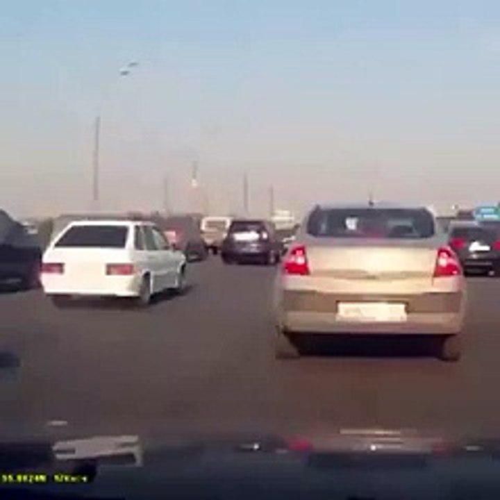 Car blast on the road while driving