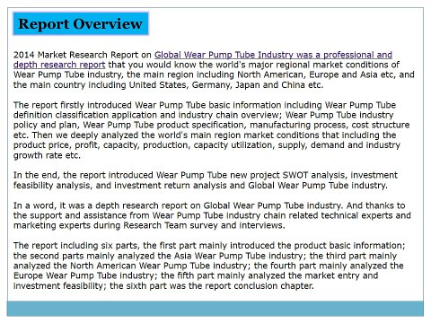 Global Wear Pump Tube Market 2014 Size, Share, Growth, Trends, Demand and Forecast