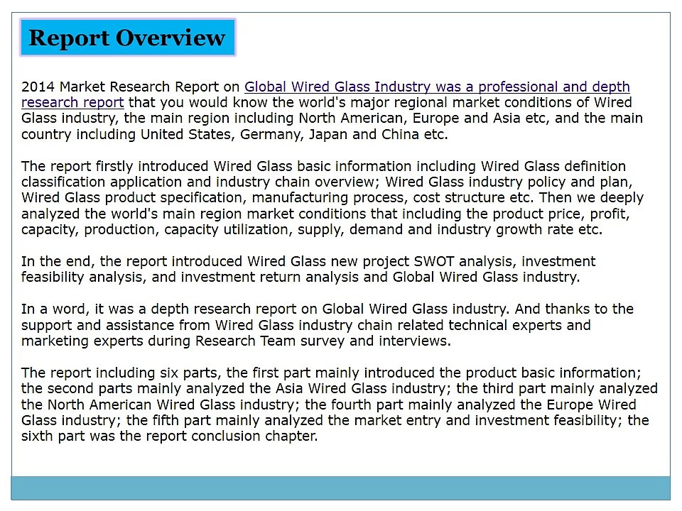 Global Wired Glass Market 2014 Size, Share, Growth, Trends, Demand and Forecast