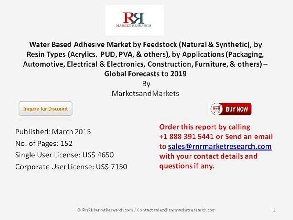 Global Water Based Adhesive Market Analysis 2019 by Feedstock and Resin Types (Acrylics, PUD, PVA)