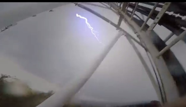 Lightning Bolt Strikes a Man Electrocuting Him, Sending Him Tumbling From This Tower