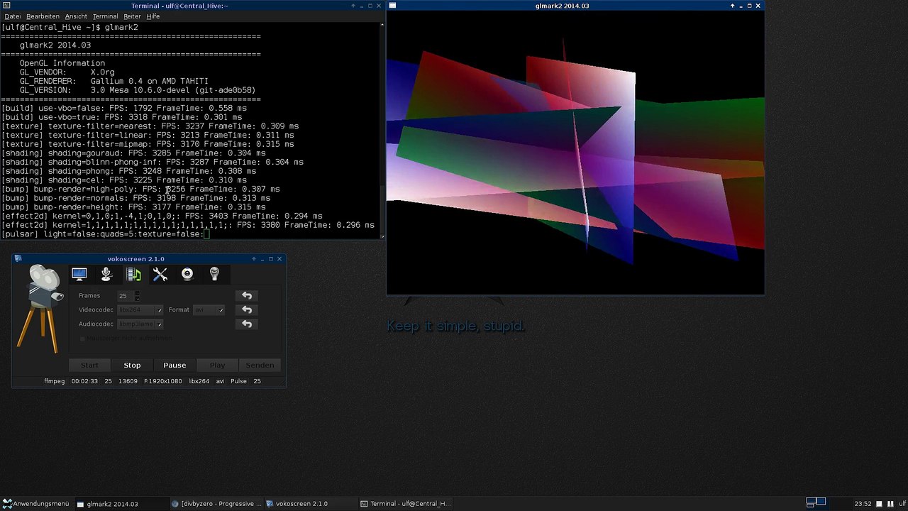Arch Linux :, New PC Test, Gallium/Mesa (git), runs glmark2