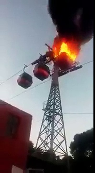 Chair lift on fire