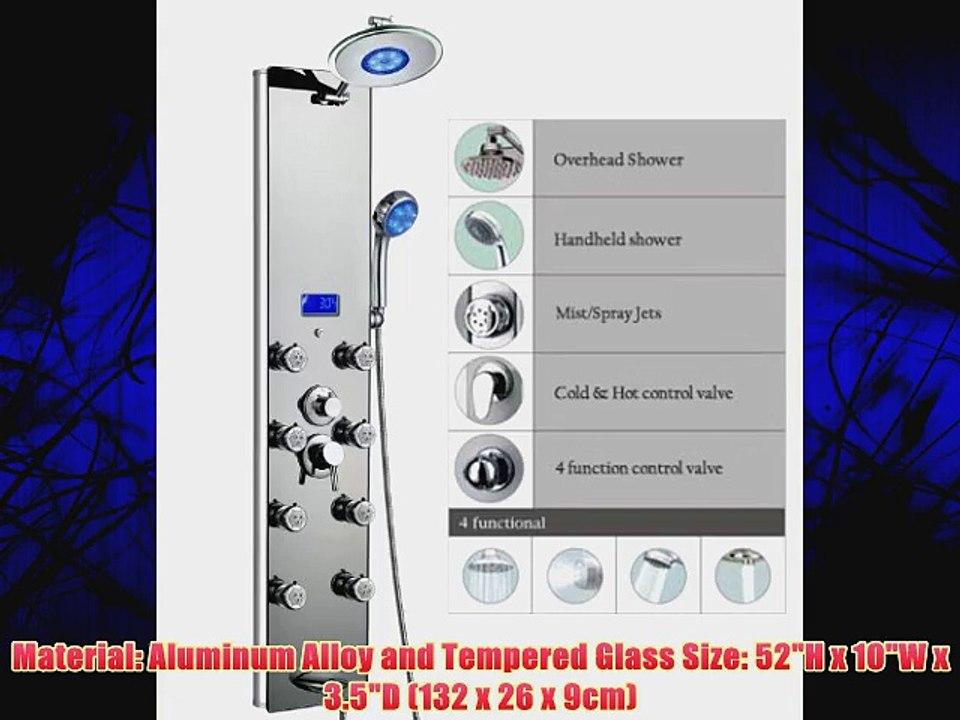 Blue Ocean 52 Aluminum SPA392M-L Shower Panel Tower with Rainfall Shower Head 8 Multi-functional