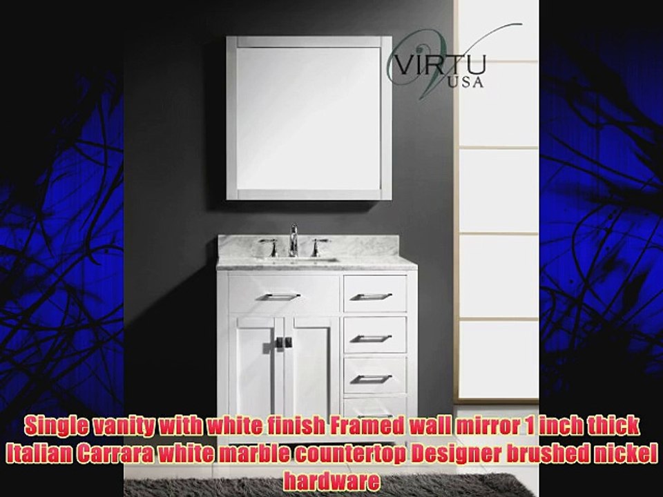 Virtu USA MS-2136R-WMSQ-WH 36-Inch Caroline Parkway Single Square Sink Bathroom Vanity White